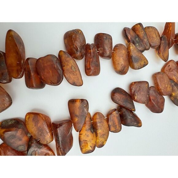 Antique Baltic Amber Cognac X Large Nuggets 30” Necklace Natural Raw 223g .925 - Picture 15 of 16
